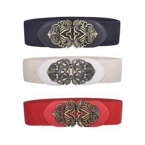 8198 3 Pack Women's Vintage Wide Elastic Stretch Waist Belt Waistband